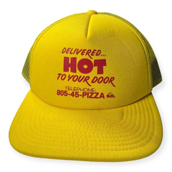 Quiksilver x Stranger Things Snapback Hat Pizza Delivery Yellow Trucker Hat Rare - Picture 1 of 7
